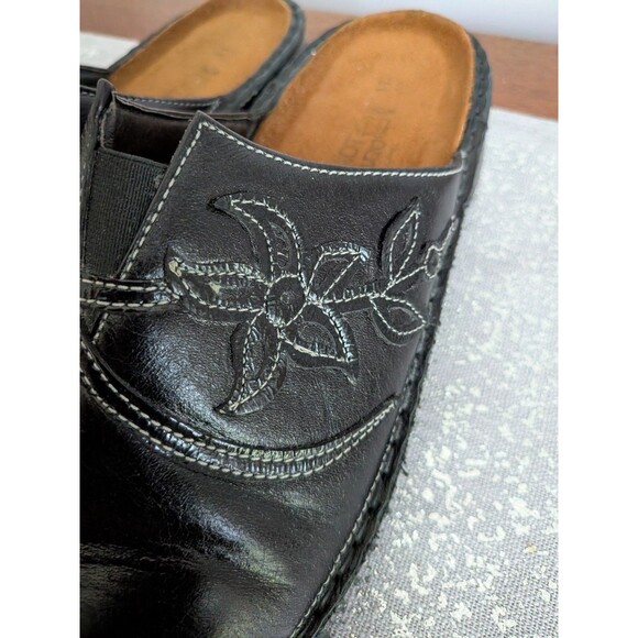 Naot Shoes Womens 41 (US 10-10.5)Madras Black Leather Floral Slip On Mule Clogs - Picture 4 of 9